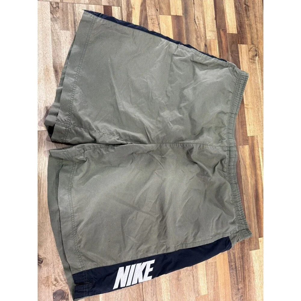Vintage Nike Silver Tag Swim Shorts Mens 2XL Olive Black Mesh Lined Y2K